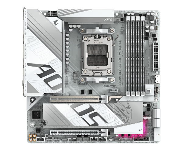 לוח אם Gigabyte B850M A ELT WF6E ICE B850M A ELT WF6E ICE AMD AM5 DDR5 PCIE 5.0 Wi Fi 6E Windows 1011 פי סי אונליין 1