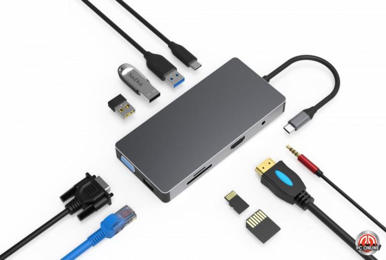 מתאם TOPX USB-C ל HDMI USB-C USB RJ45 PL VGA MICRO SD במלאי