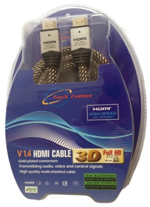 כבל HDMI מקצועי באורך 0.5 מטר, גרסה 1.4, מבית TopX באריזת בליסטר - פיסי אונליין