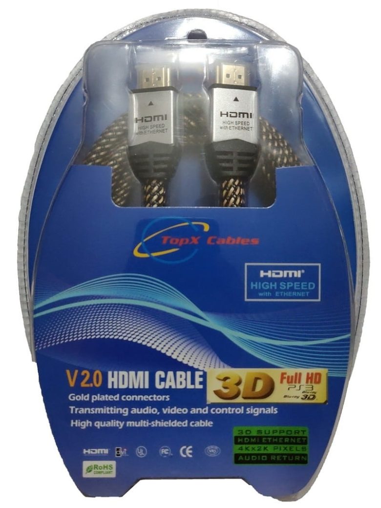 כבל HDMI 2.0 מקצועי באורך 2 מטר מבית TopX, באריזת בליסטר - פיסי אונליין