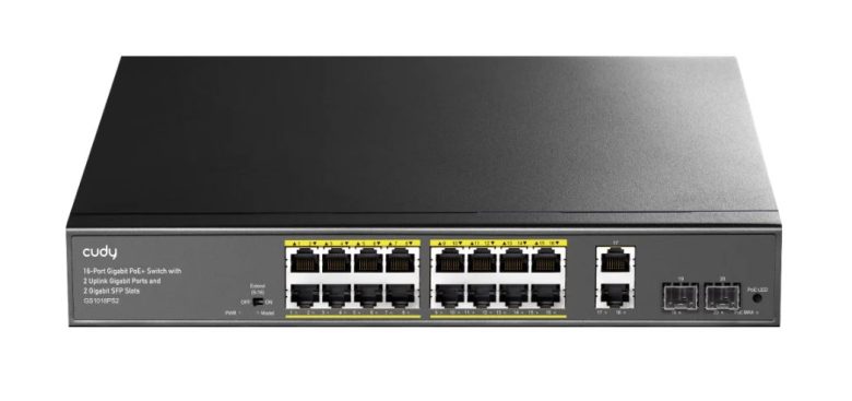 מתג PoE 16-GbE של CUDY עם 2 יציאות Uplink GbE GS1018PS2 10