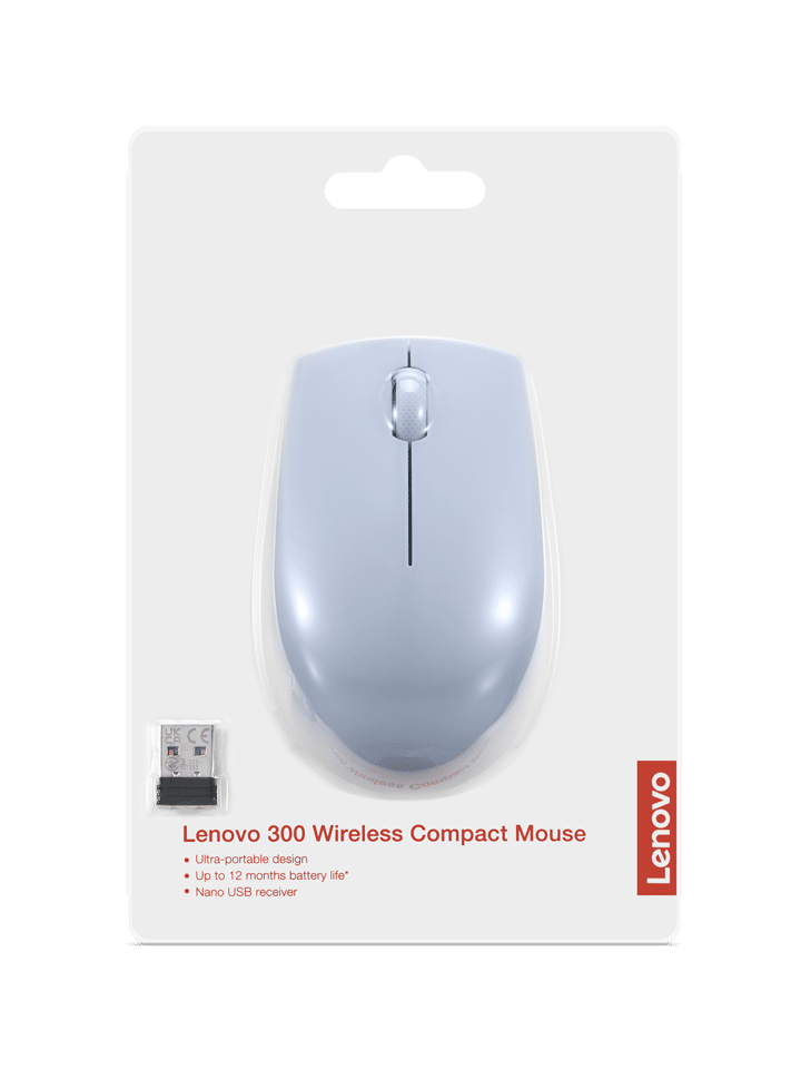 Lenovo 300 Wireless Compact Mouse (Frost Blue) with battery עכבר אלחוטי לנובו GY51L15679 פי סי אונליין