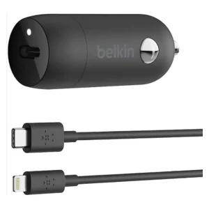 מטען רכב Belkin CCA004bt1MBK-B5 | 30W USB-C PD/PPS | כבל USB-C ל־Lightning באורך מטר | שחור – תמונת מוצר