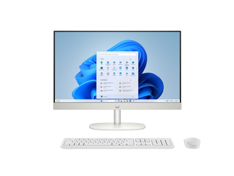 HP All-in-One 24-cr2000 לבן עם מסך 23.8 אינץ׳, מקלדת ועכבר