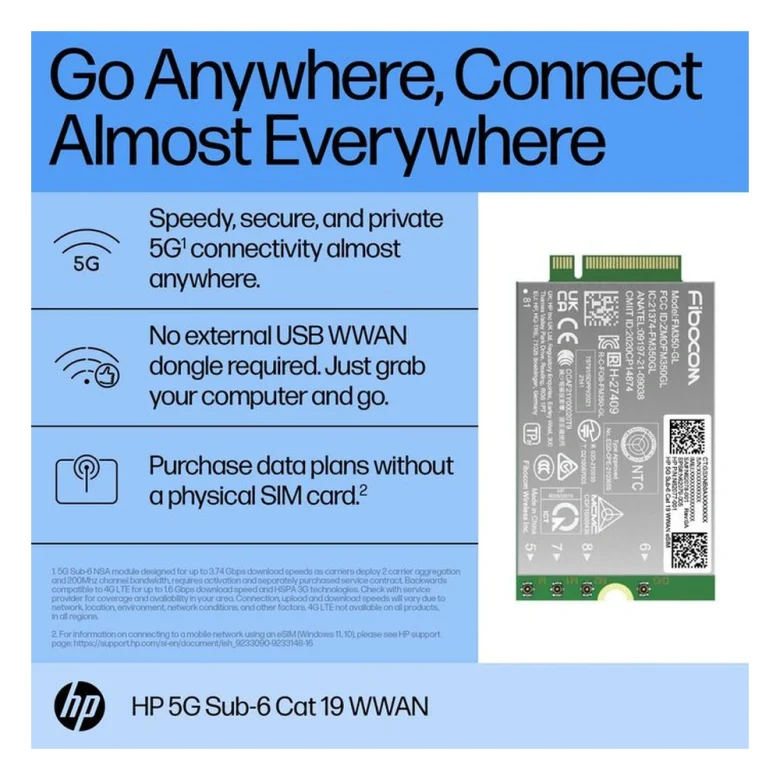 HP 5G Sub-6 Cat19 WWAN – הסבר תכונות מקורי של HP – תרשים הסבר מקורי של היצרן