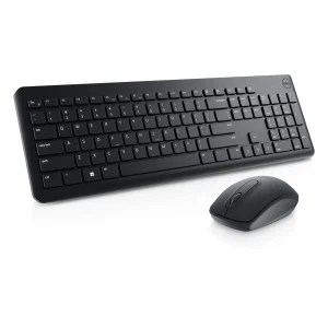 תמונת יצרן להמחשה: Dell KM3322W שחור, מבט אלכסוני קדמי; סימוני המקשים בצילום להמחשה