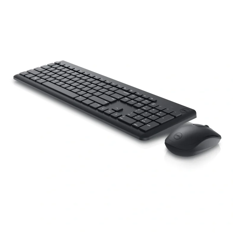 תמונת יצרן להמחשה: Dell KM3322W שחור, מבט מצד ימין; סימוני המקשים בצילום להמחשה