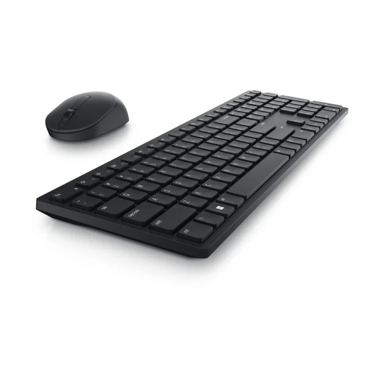 תמונת יצרן להמחשה: Dell KM5221W שחור, מבט אלכסוני; סימוני המקשים בצילום להמחשה