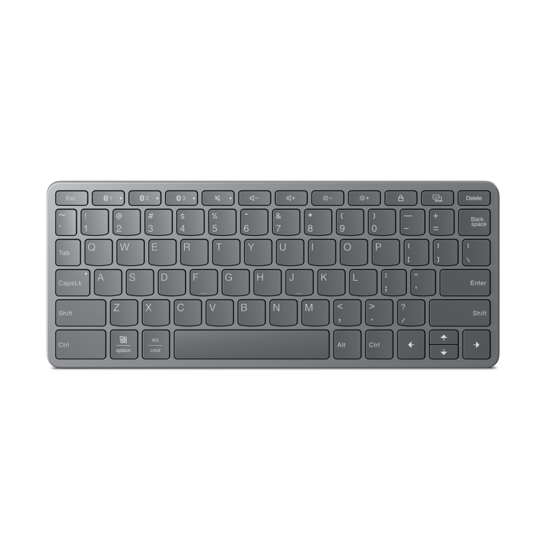 מקלדת Lenovo Multi-Device ZG38C05821 בצבע Luna Grey — צילום חזית יצרן בפריסה אנגלית להמחשה; המק״ט בחנות בעברית ואנגלית