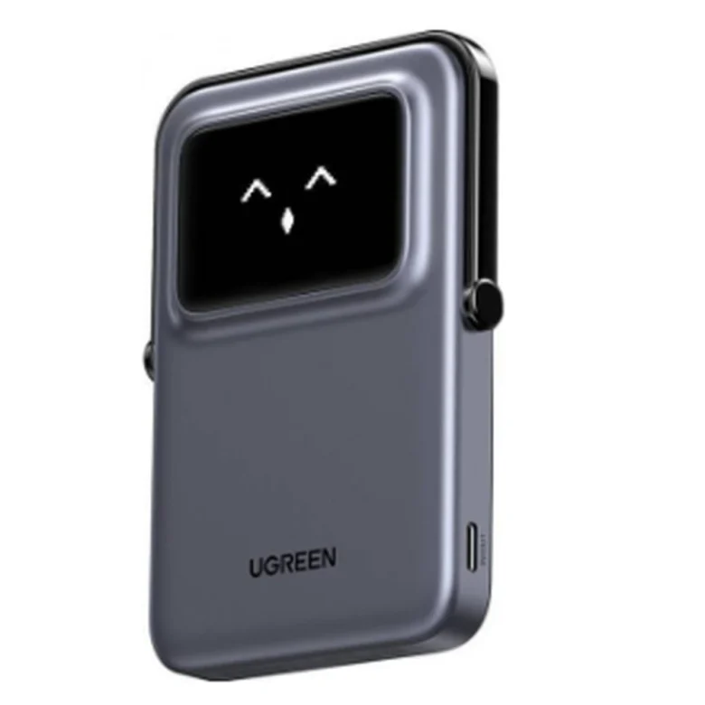 סוללת גיבוי UGREEN UNO PB571 35605B אפורה עם תצוגת TFT ומעמד מתקפל