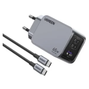 מטען קיר UGREEN Nexode Pro X755 25871 | 65W GaN | שתי USB-C ו־USB-A | כבל USB-C ‏1.5 מטר | אפור – תמונת מוצר