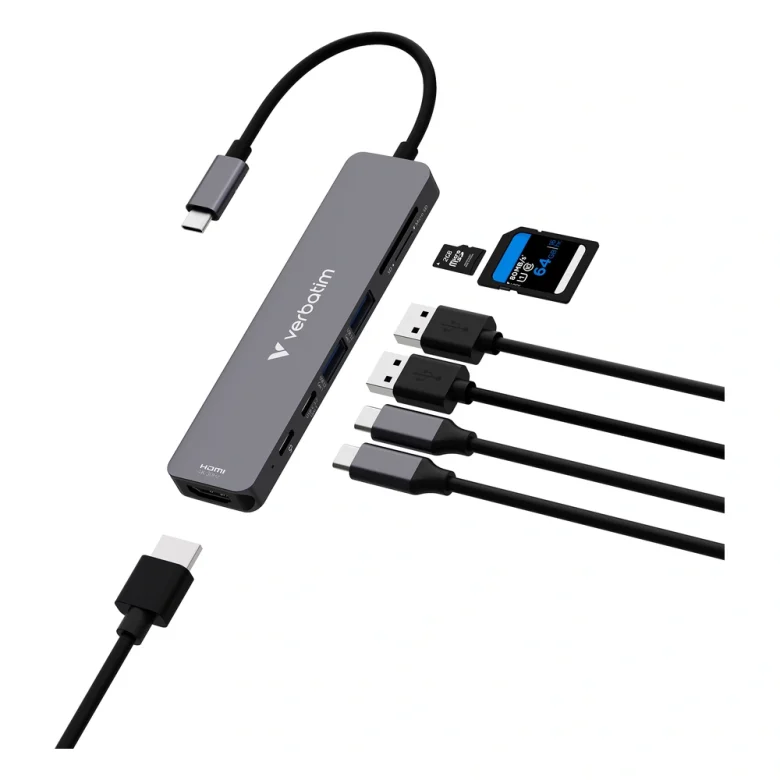 רכזת USB-C – Verbatim Essentials Multiport Hub – 32158 – 7 חיבורים – HDMI 4K
