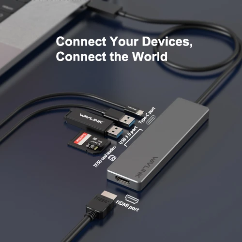 תחנת עגינה UHP3407 Aluminum USB C HUB | WL-UHP3407 | USB-C PD 100W | 4K@30Hz | USB 3.0 | HDMI