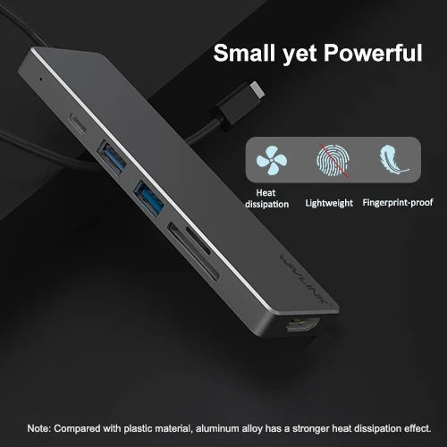 תחנת עגינה UHP3407 Aluminum USB C HUB | WL-UHP3407 | USB-C PD 100W | 4K@30Hz | USB 3.0 | HDMI