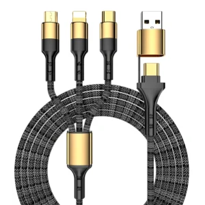 כבל טעינה משולב 3 ב-1 מ-USB C+A ל-LIGHTNING+MICRO+C עד 12W-66W אורך 2 מטר