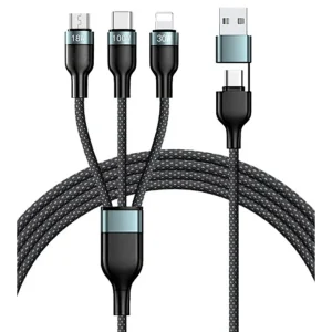 כבל טעינה משולב 3 ב-1 מ-USB C+A ל-LIGHTNING+MICRO+C עד 18W-100W אורך 1.2 מטר