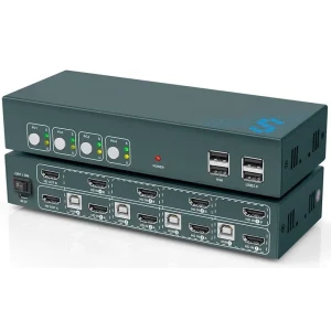 מתג DUAL HEAD KVM 4:1 2xHDMI 4K@60hz + USB2.0 + ספק + כבלים תומך HOTKEY
