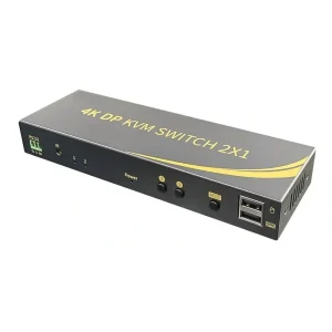 קופסת מיתוג KVM מ-2 מחשבים לעמדת עבודה אחת DISPLAYPORT 4K@60HZ + USB + AUDIO כולל כבלים ספק כוח שלט רחוק וחיבור RS232