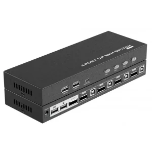 קופסת מיתוג KVM מ-4 מחשבים לעמדת עבודה אחת DISPLAYPORT 4K@60HZ + USB כולל כבלים וספק כוח