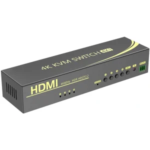 מתג KVM מ-4 מחשבים לעמדת עבודה אחת אוטומטי HDMI 4K@60HZ + USB2.0 + AUDIO עם ספק כוח שלט רחוק וכבלים