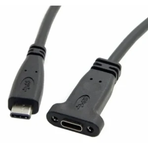 כבל USB 3.2 10G תקע C זכר - C נקבה לפאנל + 2 ברגים באורך 0.2 מטר