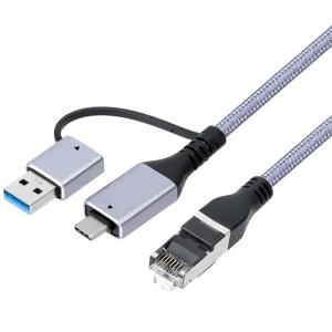 כבל USB C/A לחיבור רשת RJ45 LAN GIGA 10/100/1000 זכר באורך 2 מטר