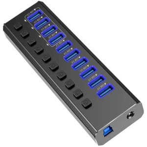 רכזת USB3.0 אלומיניום 10 פורט מתוכם 4 להטענה כולל ספק כוח