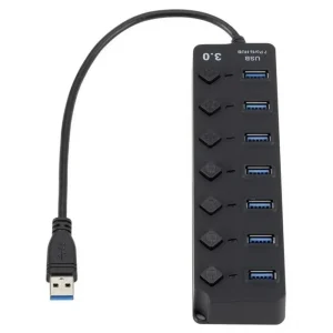 רכזת USB3.0 איכותית עם 7 פורטים + מפסק לכל יציאה + אופציה לחיבור ספק כוח