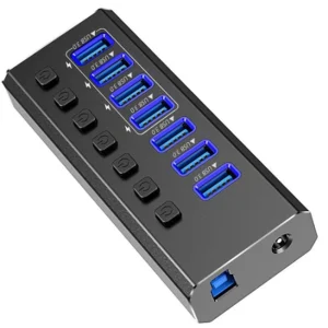 רכזת USB3.0 אלומיניום 7 פורט מתוכם 4 להטענה כולל ספק כוח