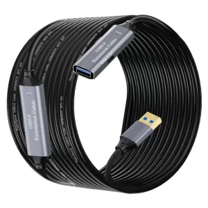 כבל מאריך אקטיבי USB3.2 GEN1 זכר - נקבה מוגבר 20 מטר + שקע DC