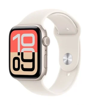 Apple Watch SE 3 44mm – אלומיניום סטארלייט, Starlight Sport Band – מבט אלכסוני
