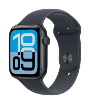 Apple Watch SE 3 44mm – אלומיניום מידנייט, Midnight Sport Band – מבט אלכסוני