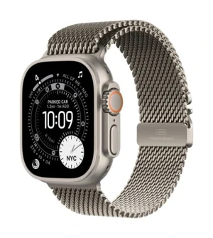 Apple Watch Ultra 3 49mm – טיטניום טבעי, Natural Titanium Milanese Loop – מבט אלכסוני
