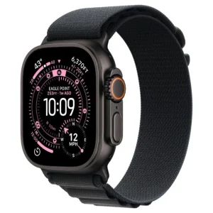 Apple Watch Ultra 3 49mm – טיטניום שחור, Black Alpine Loop – מבט אלכסוני