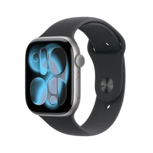 Apple Watch Series 11 46mm – אלומיניום אפור חלל, Black Sport Band – מבט אלכסוני