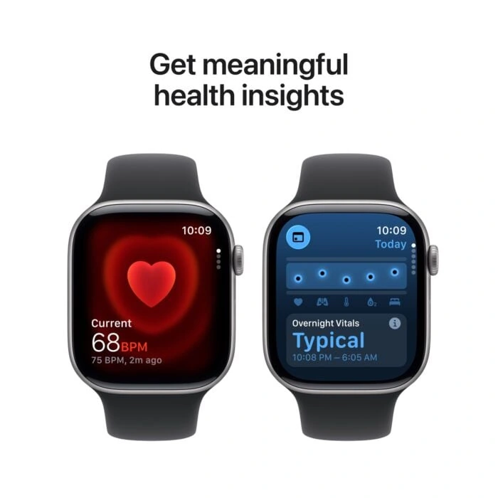 Apple Watch Series 11 46mm – אלומיניום אפור חלל, Black Sport Band – תצוגת מדדי בריאות