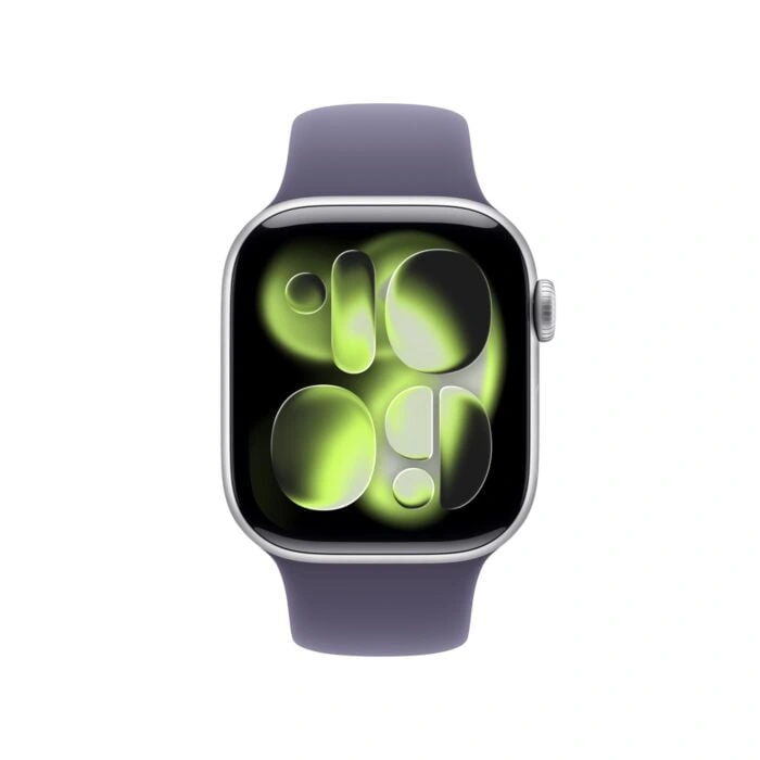 Apple Watch Series 11 46mm – אלומיניום כסף, Purple Fog Sport Band – מבט קדמי