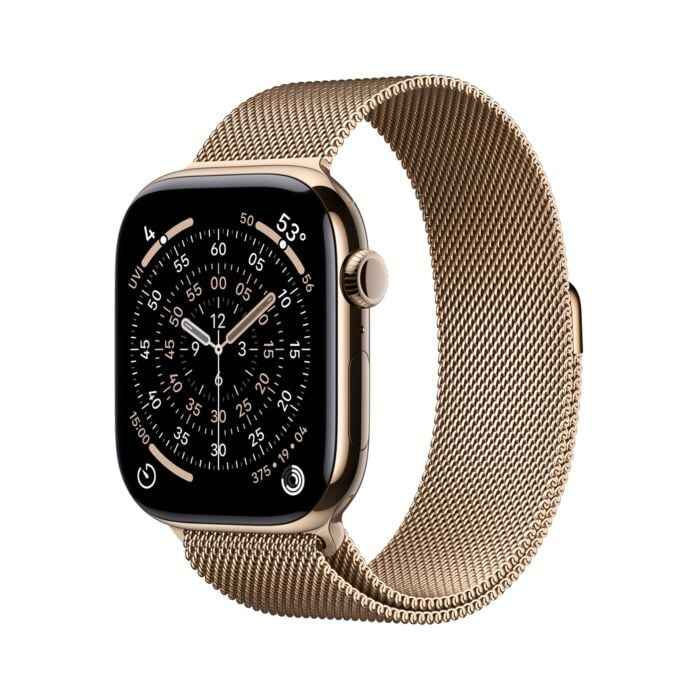 Apple Watch Series 11 42mm MF8Y4ZR/A – טיטניום זהב עם רצועת Gold Milanese Loop