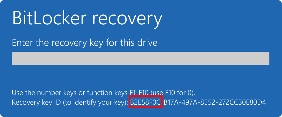 מיקום Recovery key ID במסך שחזור BitLocker