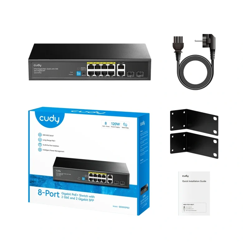 מתג רשת Cudy GS1010PS2 V2.0 | לא מנוהל | 10 פורטי RJ45 | PoE+ | 2× SFP — תמונת מוצר 2