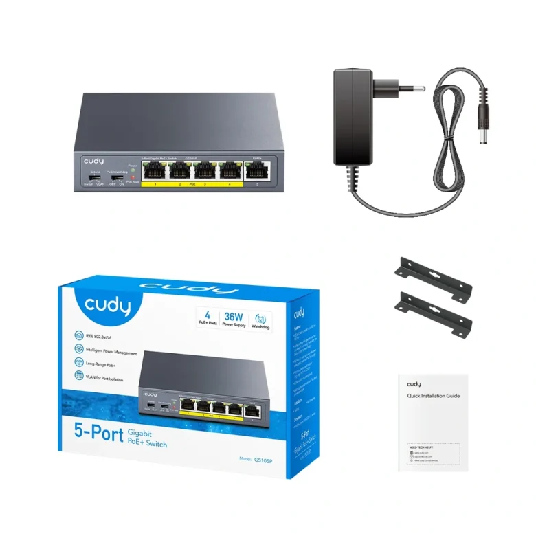 מתג רשת Cudy GS105P | לא מנוהל | 5 פורטי RJ45 | PoE+ — תמונת מוצר 2
