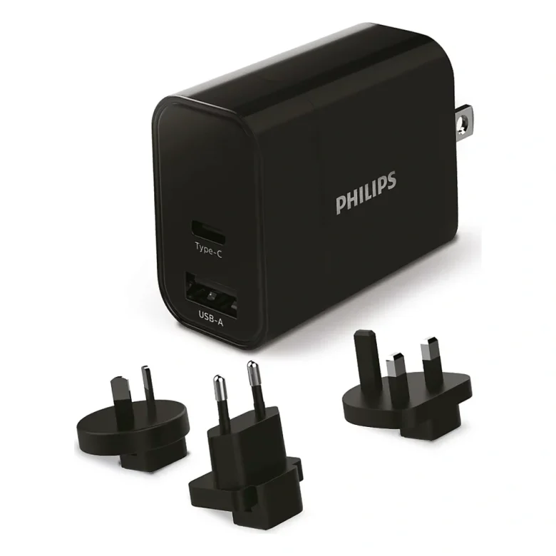 מטען נסיעות Philips DLP2621T/00 | 30W PD | USB-C + USB-A | ראשים מתחלפים — צילום 1
